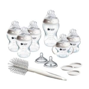 Tommee Tippee Natural Start 12 Piece BPA Free Bottle Set, Includes 2 x 5 oz, 3 x 9 oz, 1 x 11 oz Bottles, Newborn 0+ Months, Slow, Medium & Thicker Flow Breast-Like Nipples, Cleaning Brush, Clear