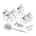 Tommee Tippee Natural Start 12 Piece BPA Free Bottle Set, Includes 2 x 5 oz, 3 x 9 oz, 1 x 11 oz Bottles, Newborn 0+ Months, Slow, Medium & Thicker Flow Breast-Like Nipples, Cleaning Brush, Clear