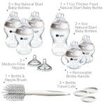 Tommee Tippee Natural Start 12 Piece BPA Free Bottle Set, Includes 2 x 5 oz, 3 x 9 oz, 1 x 11 oz Bottles, Newborn 0+ Months, Slow, Medium & Thicker Flow Breast-Like Nipples, Cleaning Brush, Clear