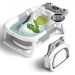 Baby Bathtub, Collapsible Newborn Bathtub for Infant to Toddler 0-24 Months with Soft Cushion and Thermometer,Portable Travel Newborn Tub with No-Slip Feet, Baby Shower Gifts,Grey