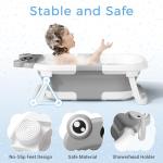 Baby Bathtub, Collapsible Newborn Bathtub for Infant to Toddler 0-24 Months with Soft Cushion and Thermometer,Portable Travel Newborn Tub with No-Slip Feet, Baby Shower Gifts,Grey