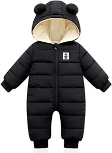XMWEALTHY Baby Snowsuit Infant Toddler Newborn Cute Winter Coat Jacket Warm Long Sleeve Baby Bunting 0-6 Months Unisex Black
