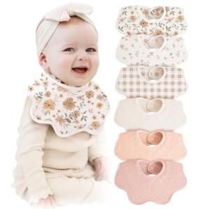 Konssy Muslin Baby Bibs 100% Cotton Absorbent Bandana Drool Bibs for Teething and Drooling, 6-Pack for Baby Boys & Girls