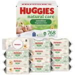 Huggies Natural Care Sensitive Baby Wipes, Unscented, Hypoallergenic, 99% Purified Water, 12 Flip-Top Packs (768 Wipes Total), Packaging May Vary