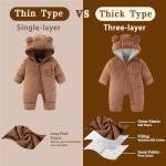 AiWMGL Newborn Baby Bear Outfit Suit With Fold-Over Mittens and Footies Girls Boys 0-3 Months Winter Fleece Clothes Suit Hooded Jumpsuit Romper Snowsuit