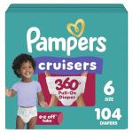 Pampers Diapers - Cruisers 360 - Size 6, 104 Count, Babyproof up to 100% Leakproof Pull-On Diaper