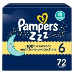 Pampers ZZZ Overnight Diapers, Size 6 (35+ lbs), 72 Count, Nighttime Protection Disposable Baby Diaper, Night Time Leak and Skin Protection
