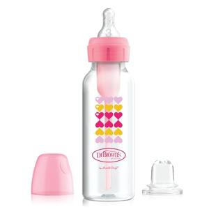 Dr. Brown's Anti-Colic Options+ Narrow Sippy Bottle Starter Kit, 8oz/250mL, with Level 3 Medium-Fast Flow Nipple and Soft 100% Silicone Sippy Spout, Pink, BPA Free, 6m+