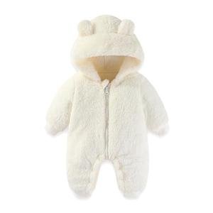 UVIPC Baby Newborn Bear Outfit Fleece Snowsuit Winter Clothes Hooded Jumpsuit Romper for Baby boy girl (White 0-3Months)