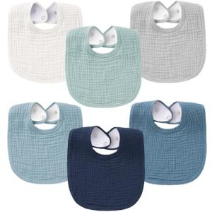Konssy 6-Pack Muslin Baby Bibs for Boys & Girls, Soft Cotton Absorbent Bandana Drool Bibs for Drooling & Teething