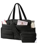 BAGSMART Gym Bag for Women, Lightweight Puffer Duffle Bag 2-PC Travel Bag, 31L Weekender Overnight Bag Quilted Carry On Tote Bag, Diaper Hospital Dance bag for Travel, Gym, Water Resistant, Black