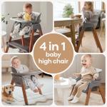 Fodoss Baby High Chair, 4-in-1 Foldable Design, Sturdy Metal Square Tube with Wood Grain, Removable Dishwasher Safe Tray, 5-Point Harness, Waterproof Cushion