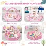 Baby Gym Play Mat, 8-in-1 Tummy Time Mat & Ball Pit with 6 Toys, Washable Baby Activity Mat for Visual, Hearing, Sensory, Motor Development, Babies Gift for Newborn Infant 0-3-6-9-12 Months (Pink)