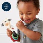 Itzy Ritzy Spinner Rattle Toy – Cow Design Sensory Teething Rattle Includes Spinning Face, Clicks, Rattles & Textured Teethers; Designed for Ages 3 Months and Up (Cow)