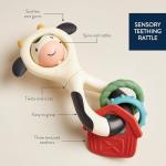 Itzy Ritzy Spinner Rattle Toy – Cow Design Sensory Teething Rattle Includes Spinning Face, Clicks, Rattles & Textured Teethers; Designed for Ages 3 Months and Up (Cow)