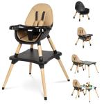 6 in 1 High Chair for Babies & Toddlers, Convertible Wooden Baby Highchair, Table and Chair Set, Baby Feeding Chair, 5-Point Adjustable Harness/4-Position Removable Tray& PU Seat Cushion (Black)