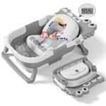 Collapsible Baby Bathtub for Newborn, Foldable Baby Bath Tub with Thermometer & Soft Floating Cushion & Drain Hole, Portable Travel Infant Bath Tubs for Newborns to Toddlers 0-36 Months Boys, Grey
