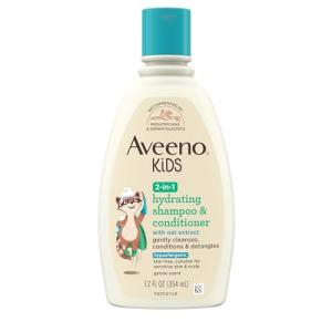 Aveeno Kids 2-in-1 Hydrating Shampoo & Conditioner, Gently Cleanses, Conditions & Detangles Kids Hair, Formulated With Oat Extract, For Sensitive Skin & Scalp, Hypoallergenic, 12 fl. oz