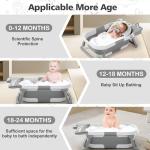 Collapsible Baby Bathtub for Newborn, Foldable Baby Bath Tub with Thermometer & Soft Floating Cushion & Drain Hole, Portable Travel Infant Bath Tubs for Newborns to Toddlers 0-36 Months Boys, Grey