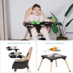 6 in 1 High Chair for Babies & Toddlers, Convertible Wooden Baby Highchair, Table and Chair Set, Baby Feeding Chair, 5-Point Adjustable Harness/4-Position Removable Tray& PU Seat Cushion (Black)