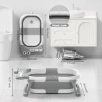 Collapsible Baby Bathtub for Newborn, Foldable Baby Bath Tub with Thermometer & Soft Floating Cushion & Drain Hole, Portable Travel Infant Bath Tubs for Newborns to Toddlers 0-36 Months Boys, Grey