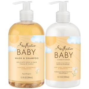 SheaMoisture Baby Essentials, Body Wash & Shampoo + Curls & Coils Conditioner, Detangler with Raw Shea, Chamomile & Argan Oil, Pediatrician-Tested, Hypoallergenic, Tear-Free, 13 Oz Ea