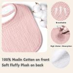 Susurration Muslin Baby Bibs 6 Pack Bandana Drool Bibs,Soft Square Adjustable Baby Drooling Bibs for Unisex Girls & Boys(Pink)
