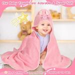 Sublaga 4 PCS Hooded Baby Towels, Absorbent Baby Bath Towel, Soft Baby Towels and 3 PCS Baby Washcloths for Newborns, Toddlers, and Kids, 32x32 in Baby Towel with Hood for Boy and Girl (Pink Kittens)