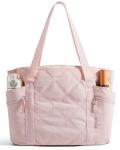 BAGSMART Crush Tote Bag for Women, 20L Puffer Work Tote with Zipper, Travel Essentials Quilted Nurse Hospital Bag, Pink