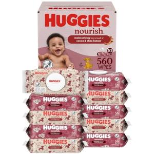 Huggies Nourish Scented Baby Wipes, 10 Push Button Packs (560 Wipes Total)