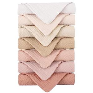 Konssy Baby Muslin Washcloths 7-Pack, 100% Cotton Baby Bath Washcloths, Soft & Absorbent Wash Cloths and Burp Cloths for Newborn Kids Girls & Boys, 11x11 inches