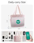 BAGSMART Crush Tote Bag for Women, 20L Puffer Work Tote with Zipper, Travel Essentials Quilted Nurse Hospital Bag, Pink