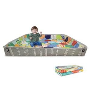 Infantino Foldable Soft Foam Play Mat, 57" Baby Mat for Floor Time, Lightweight, Easy to Store, Wipeable, Multicolor