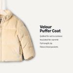 Amazon Essentials x Sofia Grainge Baby Girls' Velour Puffer Jacket, Light Beige, 24 Months