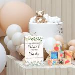 wookidel Baby Shower Games Sign Kit with 50 Blank Wooden Baby Blocks, 24 Acrylic Paint Marker and Wooden Sign, Blocks for Baby Shower, Gender Reveals Party(Green)