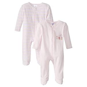 Spasilk Baby Girls' Cotton Sleepwear Footie Set with Hat, Pack of 2, Pink Flower