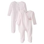 Spasilk Baby Girls' Cotton Sleepwear Footie Set with Hat, Pack of 2, Pink Flower