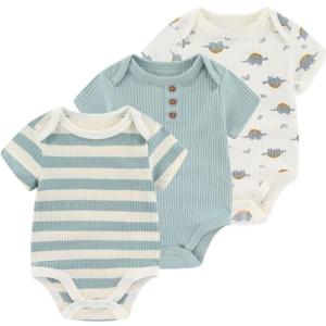 Ruliby Baby Bodysuit Boy Clothes Ribbed Newborn Infant Outfit Short Sleeve Romper 0-3 Month