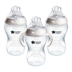 Tommee Tippee Natural Start Baby Bottle, 11oz, Thicker Feed, Breast-Like Nipple for Babies 6 Months+, Clear, 3 Count