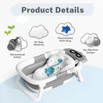 AVIDOR Baby Bathtub,Collapsible Bathtub for Newborn to Toddler,Durable Essential Infant Bath Tub,Portable Travel Baby Tub with Soft Bath Net,No-Slip Feet and Dinosaur Shaped (Grey)
