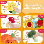 hahaland Baby Toys 6-12 Months - Fruits Vegetables Garden Plant Plush - 6 Month Old Toys Montessori Sensory Toy Carrot Flower with Rattles Mirror Squeaker Textures Crinkle Tissues Easter Baby Gifts