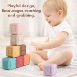 YIVEKO Baby Blocks Stacking for Babies Silicone Soft Building Blocks Teethers Montessori Toys for Babies Education Toys for Toddler Baby 8 PCS-Vintage