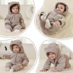 AiWMGL Newborn Baby Bear Outfit Suit With Fold-Over Mittens and Footies Girls Boys 0-3 Months Winter Fleece Clothes Suit Hooded Jumpsuit Romper Snowsuit