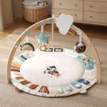 Blissful Diary Baby Play Gym & Activity Mat, 5 Developmental Zones Wooden Tummy Time Mat with 5 Detachable Sensory Toys for Motor Skills & Sensory Development, Baby Essentials Shower Gift