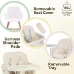 Mallify 3-in-1 Wooden High Chair, Convertible High Chairs for Babies and Toddlers, Baby Highchair with Adjustable Legs & Dishwasher-Safe Tray, Sleek Hardwood & Premium PU Cushion, Beige