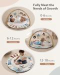 Blissful Diary Baby Play Gym & Activity Mat, 5 Developmental Zones Wooden Tummy Time Mat with 5 Detachable Sensory Toys for Motor Skills & Sensory Development, Baby Essentials Shower Gift