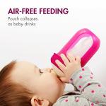 Boon Nursh Reusable Silicone Pouch Baby Bottles - Slow Flow Nipple - Silicone Baby Bottle Pouch and Nipple - Baby Feeding Essentials - Pink - 0-3 Months - 3 Count - 4 Ounce
