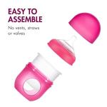 Boon Nursh Reusable Silicone Pouch Baby Bottles - Slow Flow Nipple - Silicone Baby Bottle Pouch and Nipple - Baby Feeding Essentials - Pink - 0-3 Months - 3 Count - 4 Ounce