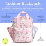 Itzy Ritzy Toddler Backpack - Daycare Bag - Features Adjustable Shoulder Straps, 2 Side Pockets & Spacious Interior with Wipeable Fabric Lining & Name Label, Ribbons & Roses Backpack