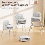 Obee Odee 3-in-1 Portable Baby High Chair for Babies and Toddlers, Convertible Easy Clean Infant Foldable Highchair with Adjustable Legs & Dishwasher Safe Tray, Grey